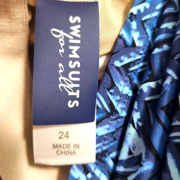 Swimsuits For All Blue Chevron Herringbone Design Tankini Top Plus Sz 24 Modest - Picture 3 of 6